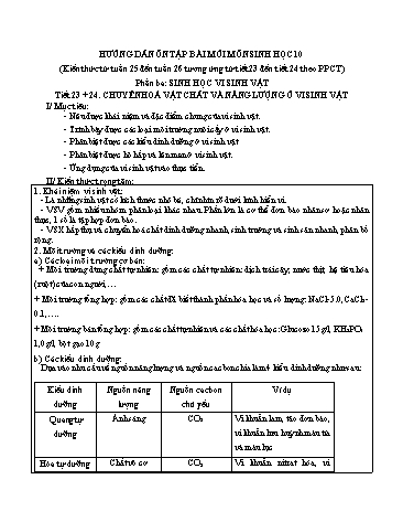 Tài liệu Hướng dẫn ôn tập môn Sinh học 10 - Tuần 25+26
