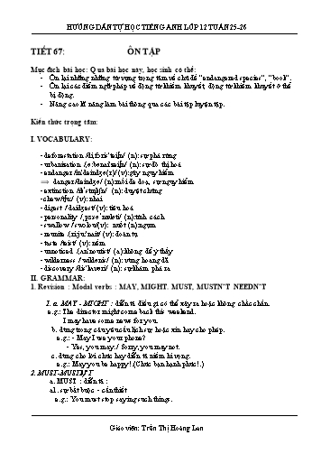 Tài liệu Hướng dẫn tự học môn Tiếng Anh Lớp 12 - Tuần 25+26 - Trần Thị Hoàng Lan