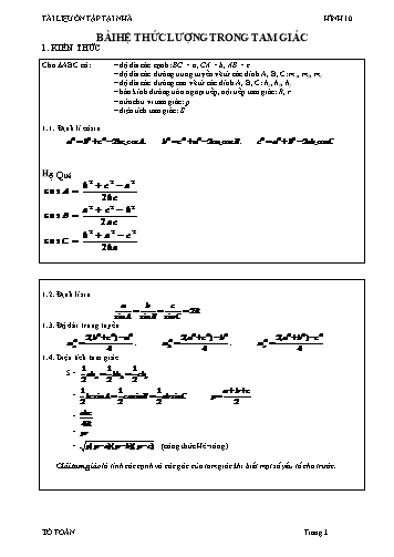 Tài liệu Ôn tập kiến thức Hình học 10 - Bài: Hệ thức lượng trong tam giác