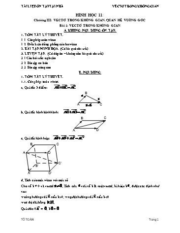 Tài liệu Ôn tập kiến thức Hình học 11 - Bài 1: Vectơ trong không gian