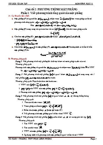 Tài liệu Ôn tập kiến thức Hình học 12 - Chủ đề 2: Phương trình mặt phẳng