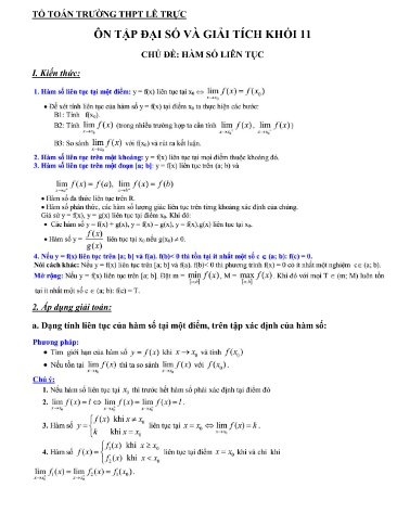 Tài liệu Ôn tập kiến thức môn Đại số và Giải tích 11 - Chủ đề: Hàm số liên tục - Trường THPT Lê Trực