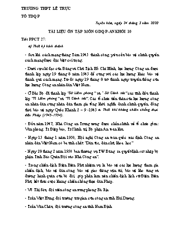 Tài liệu Ôn tập kiến thức môn GDQPAN Khối 10 - Tuần 25+26 - Năm học 2019-2020 - Trường THPT Lê Trực