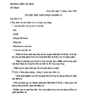 Tài liệu Ôn tập kiến thức môn GDQPAN Khối 10 - Tuần 27+28 - Năm học 2019-2020 - Trường THPT Lê Trực