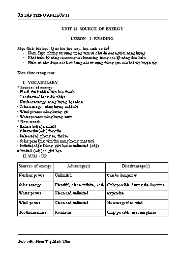 Tài liệu Ôn tập kiến thức môn Tiếng Anh Lớp 11 - Unit 11: Source of energy - Phan Thị Minh Tâm