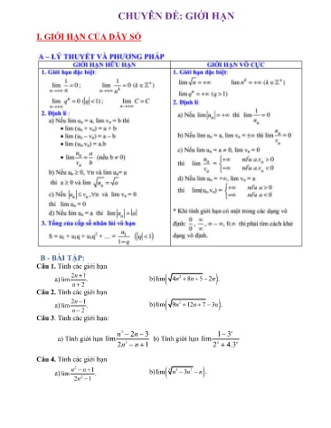 Tài liệu Ôn tập kiến thức môn Toán 11 - Chuyên đề: Giới hạn