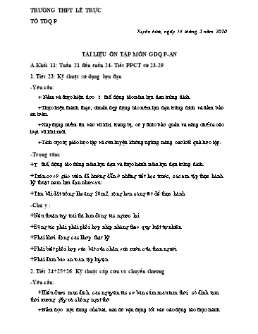 Tài liệu Ôn tập môn GDQPAN Khối 10+11 - Tuần 21 đến 24 - Năm học 2019-2020 - Trường THPT Lê Trực