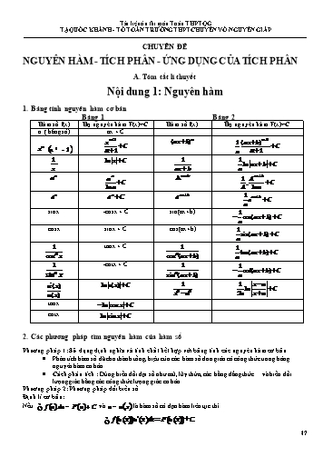 Tài liệu Ôn thi môn Toán THPTQG - Chuyên đề: Nguyên hàm. Tích phân. Ứng dụng của tích phân - Tạ Quốc Khánh